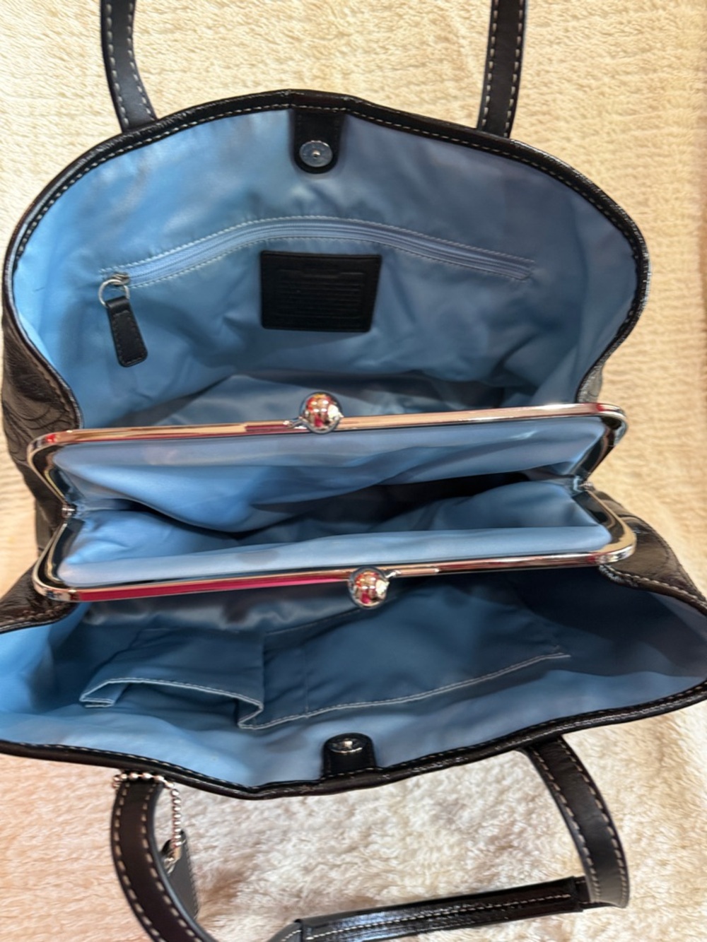 Coach Black Leather Tote with Signature Trim - Picture 3 of 10